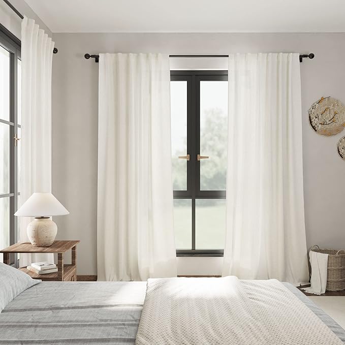 Nanspring Cream Semi Sheer Linen Curtains 79 Inch Length - Image 7