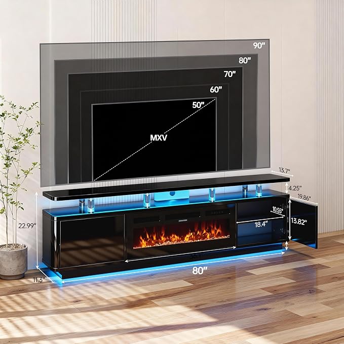 MXV 70" Fireplace TV Stand for TVs up to 80", Entertainment Center - Image 7