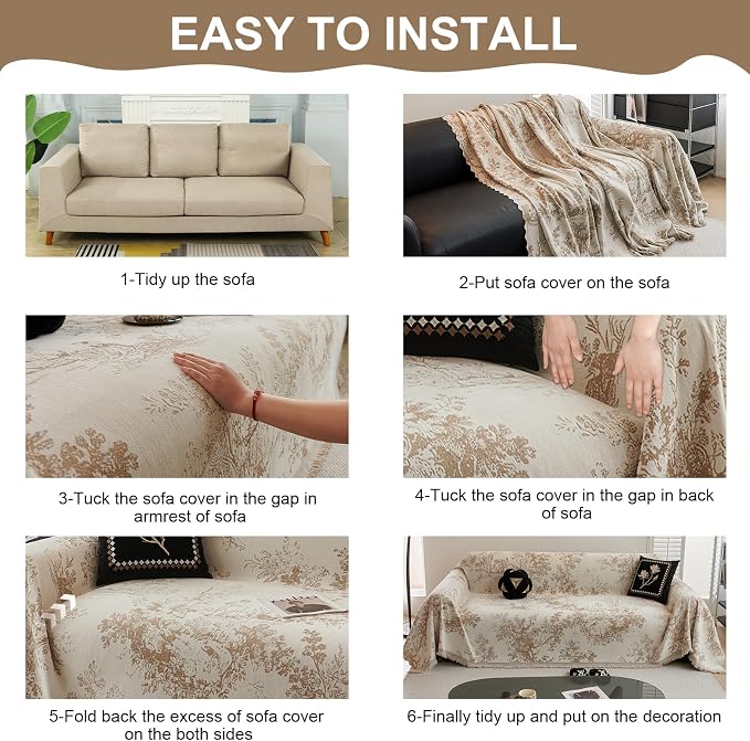VClife Floral Couch Cover Vintage Rustic Creamy White Sofa Cover - Image 8