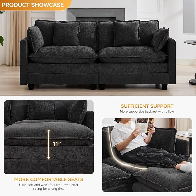 76'' Cloud Deep Seat Loveseat, Upholstered Chenille Modular 2-Seats Sectional - Image 3