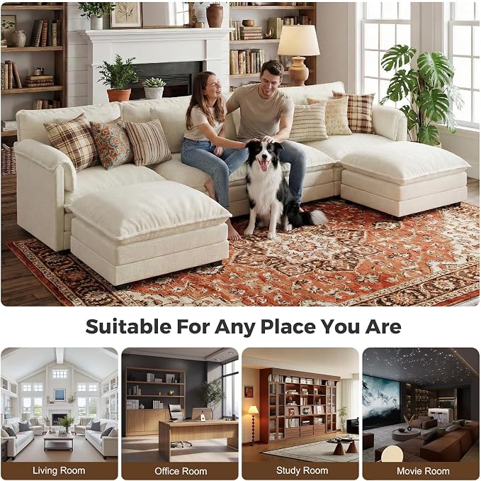 ELUCHANG 150'' Modular Sectional Cloud Couch, Modern Comfy Chenille U Shaped - Image 3