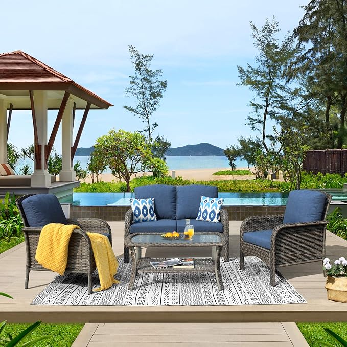 ovios 4-Piece Patio Furniture Set, Outdoor Wicker Sofa - Image 9