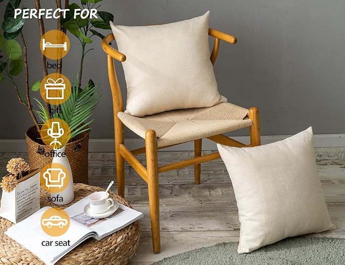 Stellhome Pack of 2 Burlap Throw Pillow Covers Farmhouse Linen Cushion Covers - Image 3