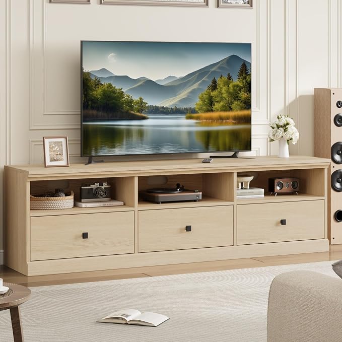 IDEALHOUSE 70in TV Stand for TVs up to 80", Mid Century Modern Entertainment by IDEALHOUSE