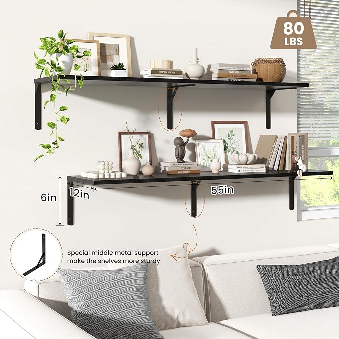 Fun Memories Floating Shelves for Wall, 12 Inch Deep Floating Shelves Set of 2 - Image 4