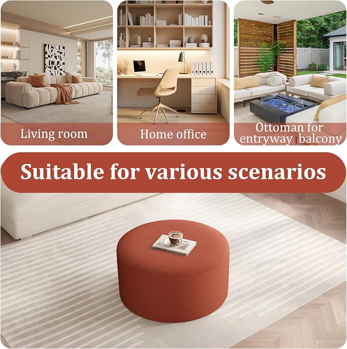 BSHOMGI Round Ottoman, Corduroy Ottomans Foot Stool, 27.5" Pouf Footstool - Image 8