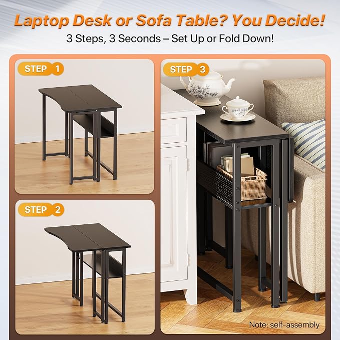 Huuger Folding Desk with Storage Shelf, 31.5 Inch Foldable Computer Table - Image 4