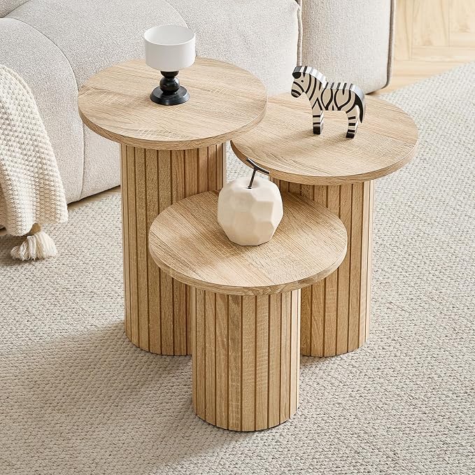 Round Nesting Coffee Table Set of 3 Mid Century Modern Wood Round Coffee Tables - Image 5
