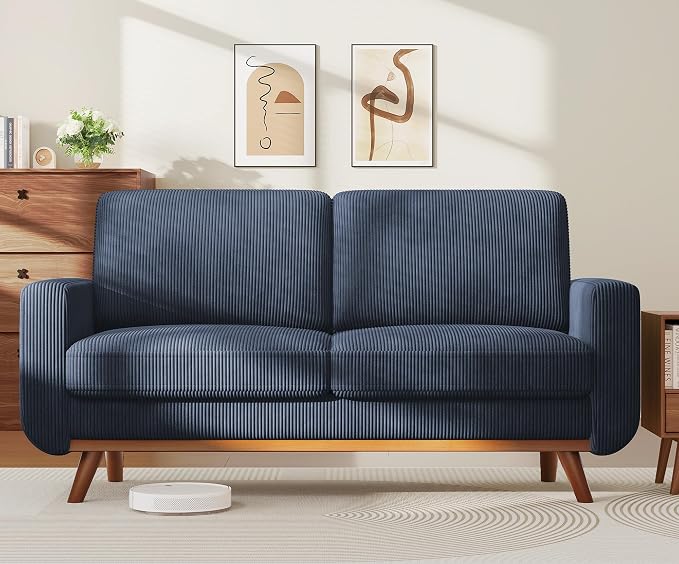 Vesgantti 68" Loveseat Sofa Dark Blue, Comfy Corduroy Couch by Vesgantti