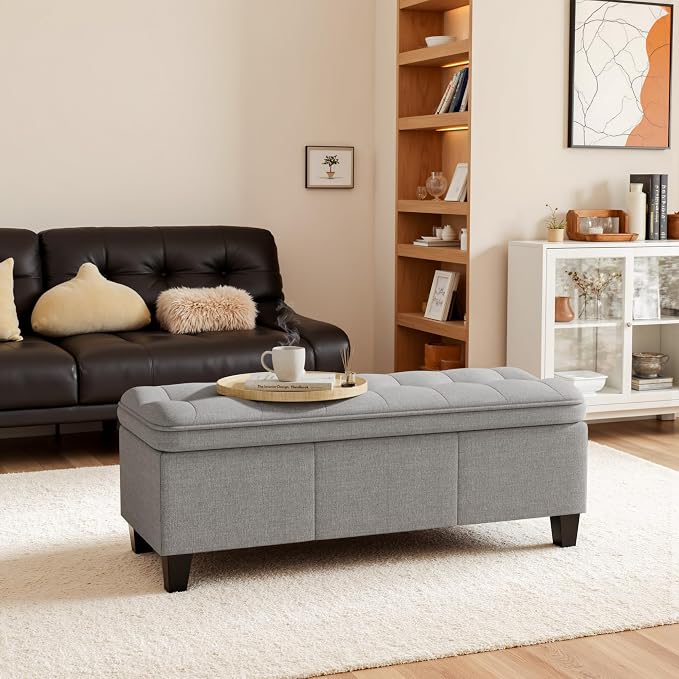 YESHOMY 47 Inches Ottoman with Storage, Storage Bench with Legs, Ottomans - Image 6