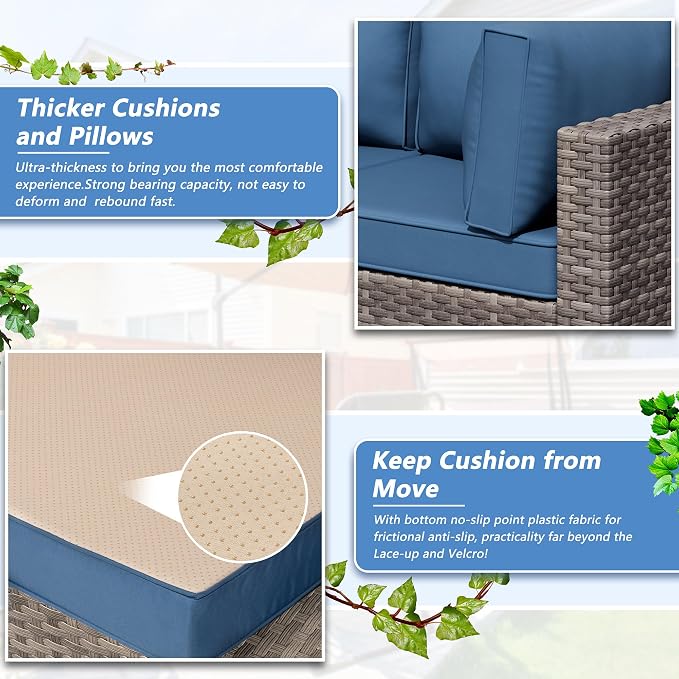 7 Piece Outdoor Patio Furniture Set, Natural PE Rattan Wicker Sectional Sofa - Image 5