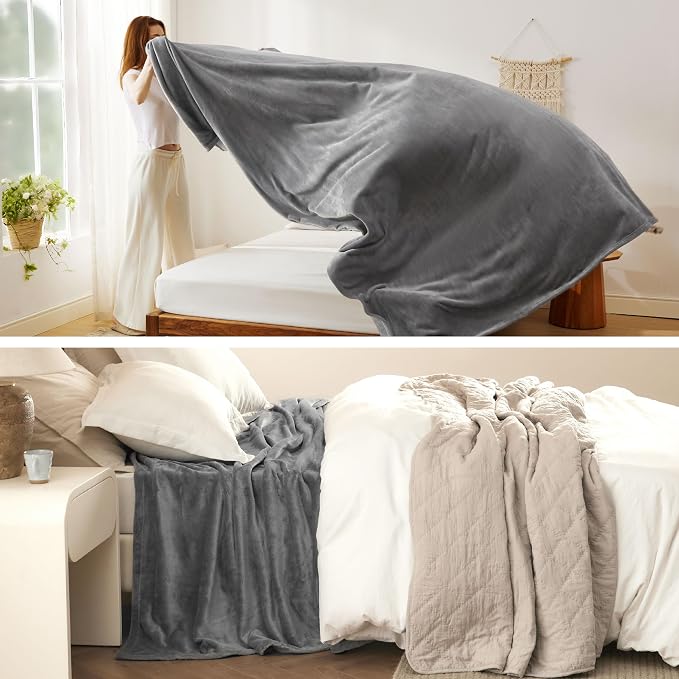 Bedsure GentleSoft Fleece Bed Blankets Queen Size Grey - Image 5