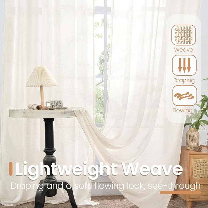 BGment 45 Inch Length Linen Semi Sheer Curtains - Image 5