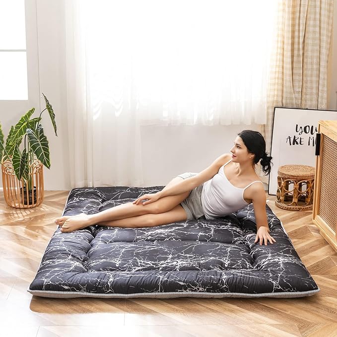 MAXYOYO Black Marble Printed Japanese Futon Floor Mattress, Thicken Sleeping by MAXYOYO