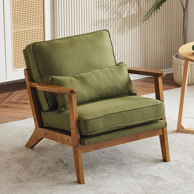 Karl home Accent Chair Wide Armrest Mid-Century Lounge Chair Linen Fabric by Karlhome