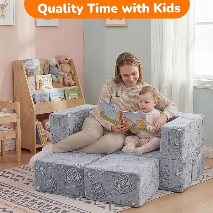 MeMoreCool Kids Sofa Couch, Glow-in-the-Dark Plush Cover, Convertible Foam - Image 7