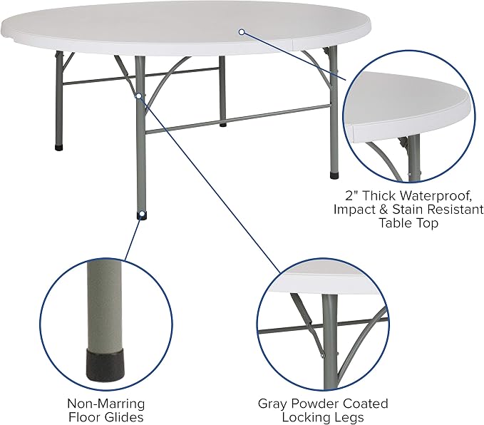Flash Furniture Stonewall 6' Round Plastic Folding Event Table - Image 4