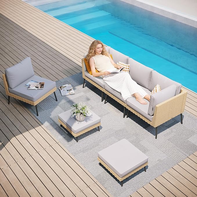 Aoxun 6-Piece Patio Furniture Set, Wicker Outdoor Furniture - Image 2