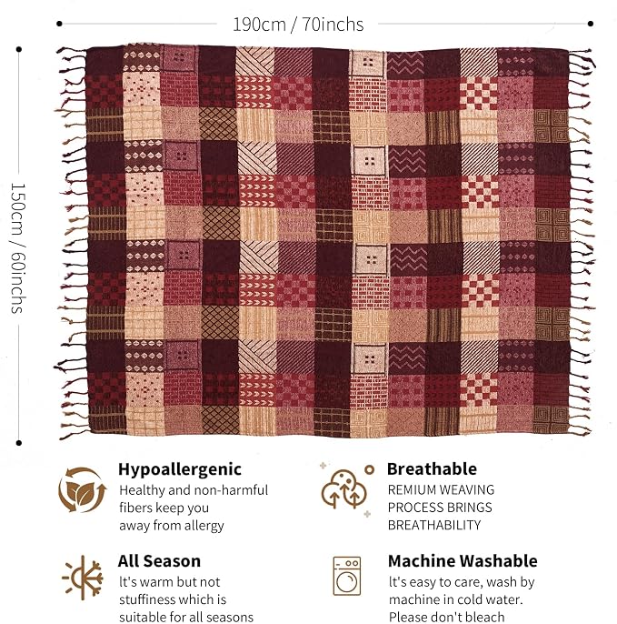 Boho Throw Blanket, Patchwork Large Blankets - Image 5
