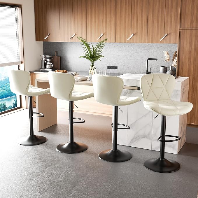 Nalupatio Modern Bar Stools Set of 4, Adjustable Faux Leather Upholstered - Image 5