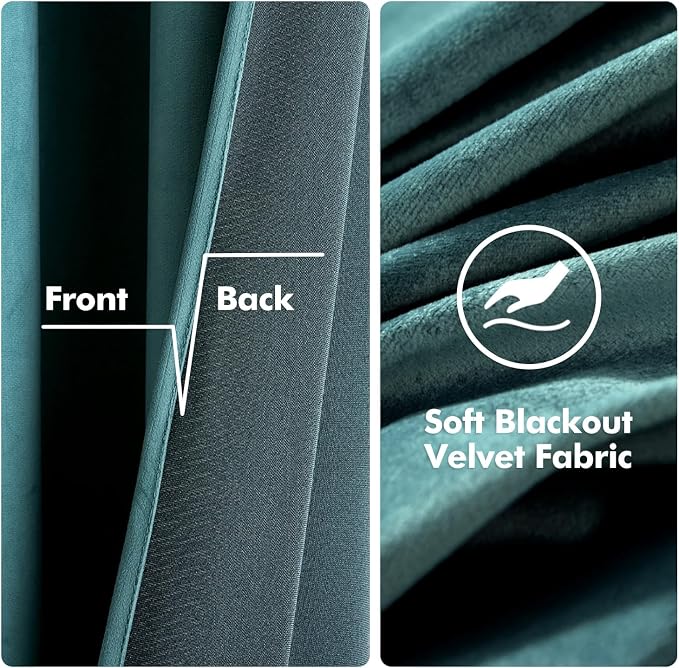 MIULEE 2 Panels Blackout Velvet Curtains Solid Soft Grommet Teal Curtain - Image 3