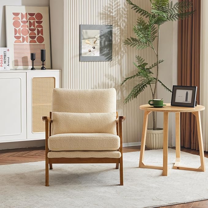 Karl home Accent Chair Wide Armrest Mid-Century Lounge Chair Teddy Fleece - Image 5