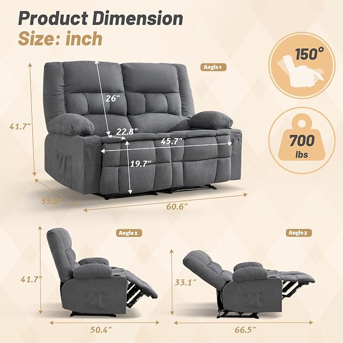 Loveseat Recliner Sofa, Big Large Reclining Sofa - Image 2