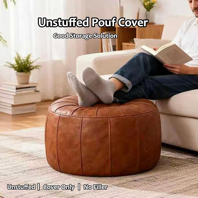 Thgonwid Unstuffed Moroccan Storage Pouf Foot Stool Ottoman Seat Handmade Faux - Image 3