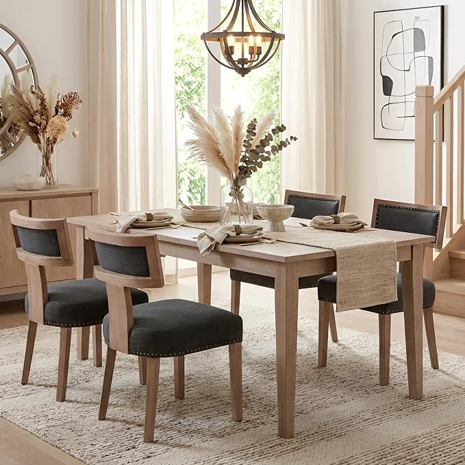 HNY Mid Century Modern Dining Chairs Set of 4, Farmhouse Linen Fabric - Image 7