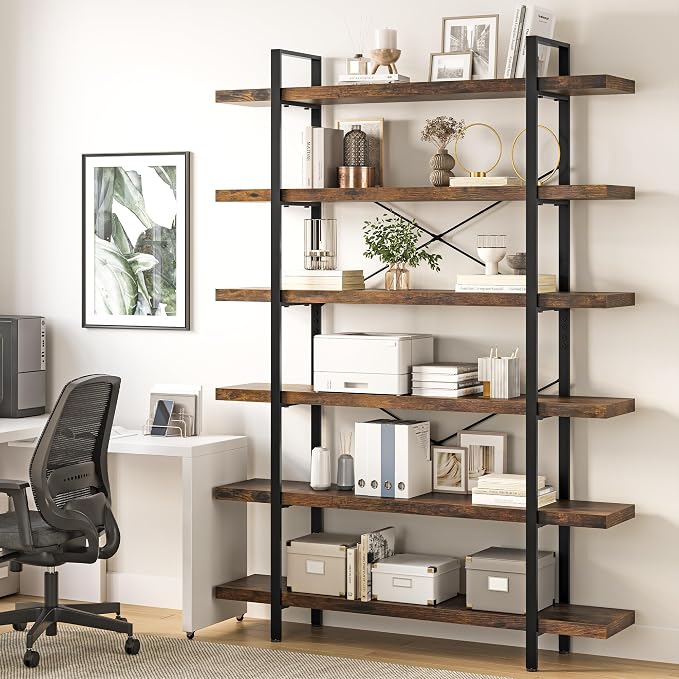 OtterOasis Bookshelf Set of 2, Heavy Duty 6-Tier Industrial Bookcase, 120lbs - Image 6