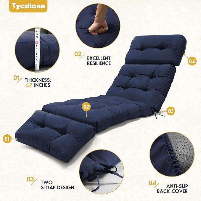 Waterproof Chaise Lounge Chair Cushions Outdoor 74.4 x 22 x 4.7 Inches Memory - Image 5