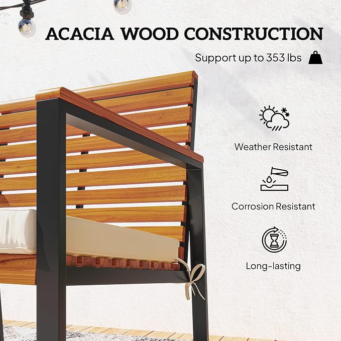 Outsunny Outdoor Rocking Chair Set of 2, Acacia Wood Outdoor Rockers - Image 5