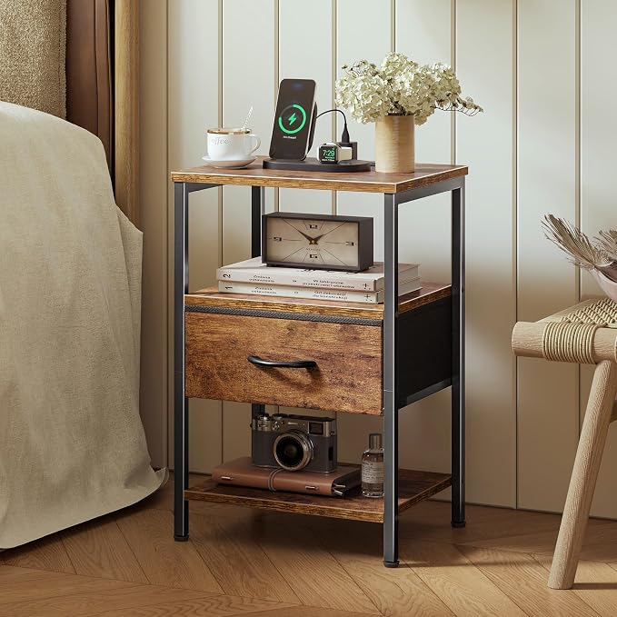 SUPERJARE Nightstand with Charging Station, Bed Side Table with Adjustable - Image 2