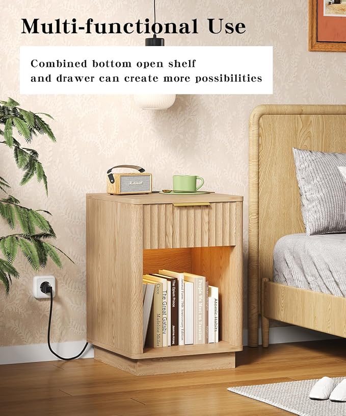 Akxomel Fluted Nightstands Set of 2, Wooden Night Stand - Image 4