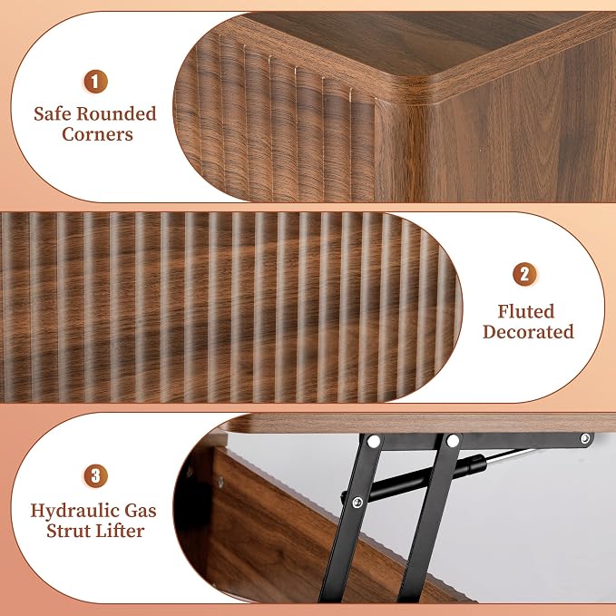 LYNCOHOME Fluted Lift Top Coffee Table - Image 5
