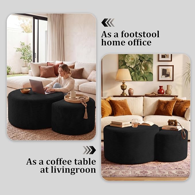 BSHOMGI Boneless Ottoman Nesting Coffee Table Set of 2, Corduroy Soft Foot Rest - Image 3