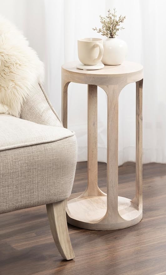 Kate and Laurel Dahl Wooden Round Drink Table; 12 x 23; Whitewash; Transitional - Image 4