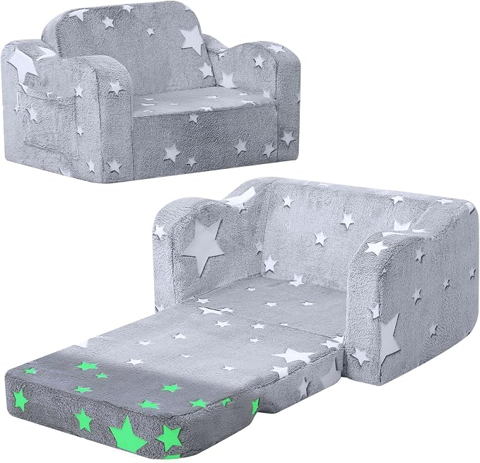 MeMoreCool Glowing Star Kids Chair, 2-in-1 Foldable Kids Couch by MeMoreCool