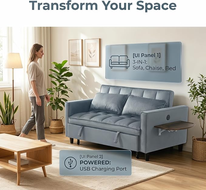 4 in 1 Convertible Sofa Bed, Pull Out Couch - Image 9