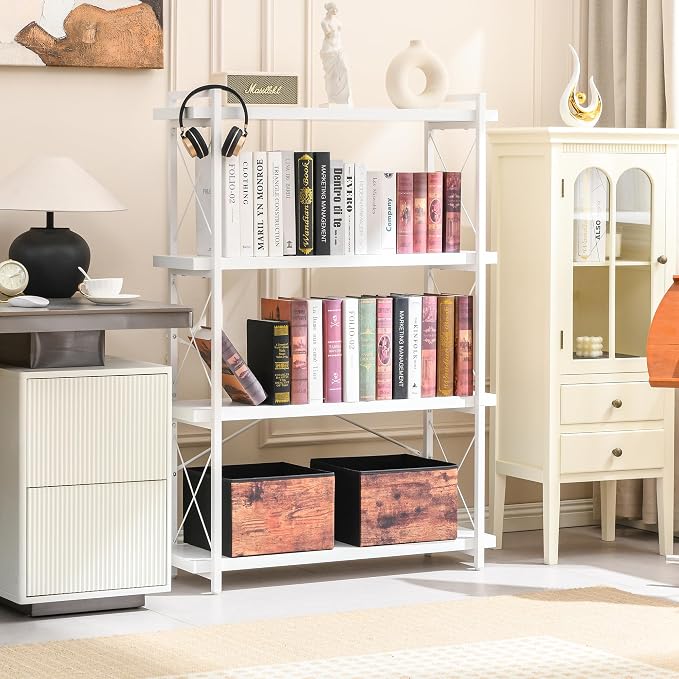 HCHQHS Bookshelf, 4-Tier Industrial Bookcase, Freestanding Tall Bookshelves - Image 2