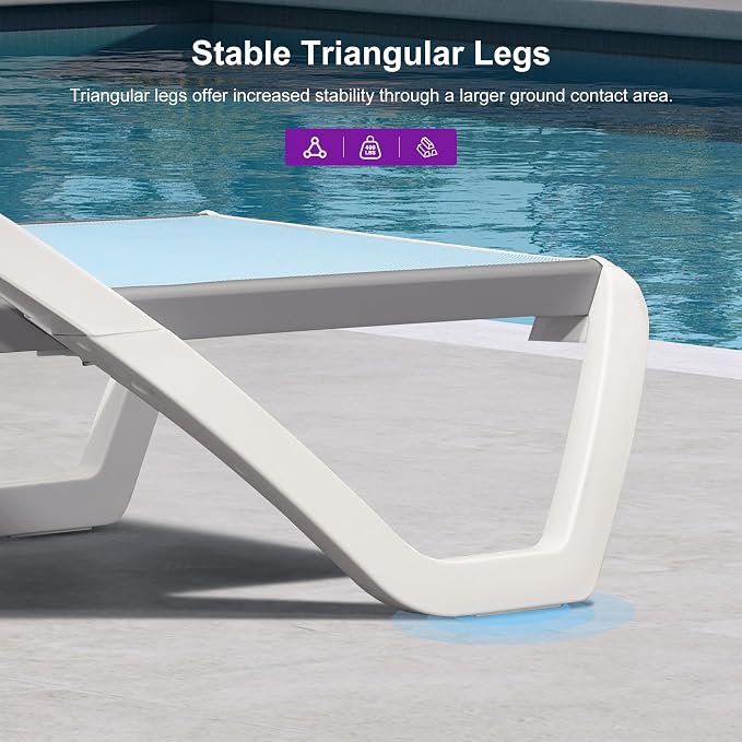 PURPLE LEAF Patio Chaise Lounge Chair Set of 3 Outside Aluminum Plastic - Image 8