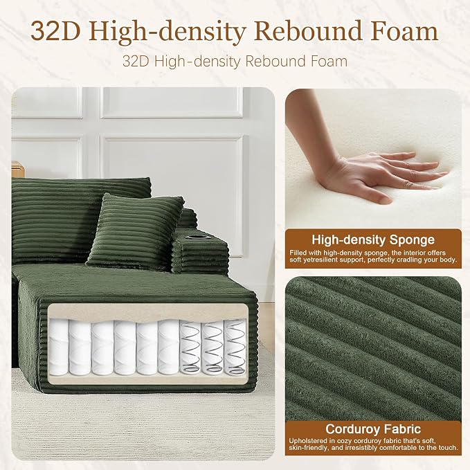 125" Modular Sectional Sleeper Sofa, Boneless Cloud Couch - Image 3