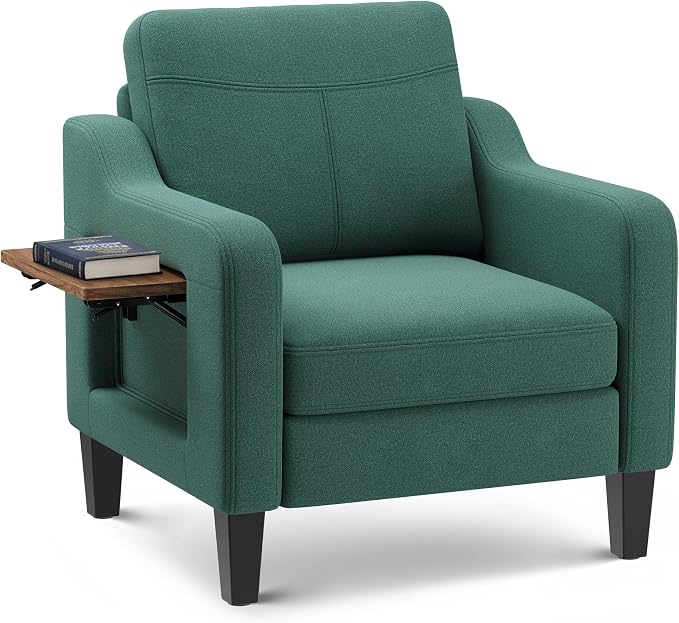 Accent Chair for Living Room Modern Linen Upholstered Armchair Side Wooden by Unknown
