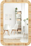 Barnyard Designs Rectangular Rattan Wall Mirror, Natural Tan Woven Rattan Frame by BarnyardDesigns