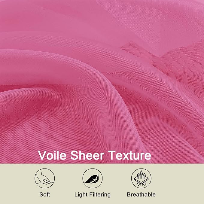 Kitchen Curtains 24 Inch Length Tier 2 Pieces, Hot Pink Sheer Curtain Solid - Image 3