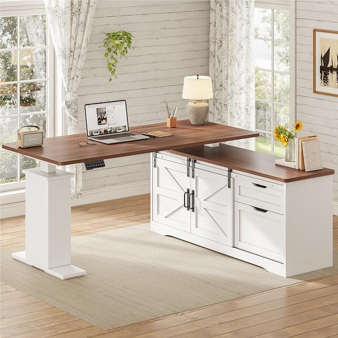 SEDETA Farmhouse L Shaped Standing Desk, 55 inch Height Adjustable Corner Desk - Image 9