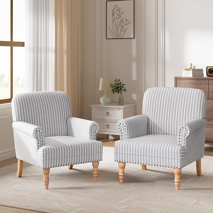 HUIMO Linen Fabric Accent Chairs Set of 2, Mid-Century Modern Armchair by HUIMO