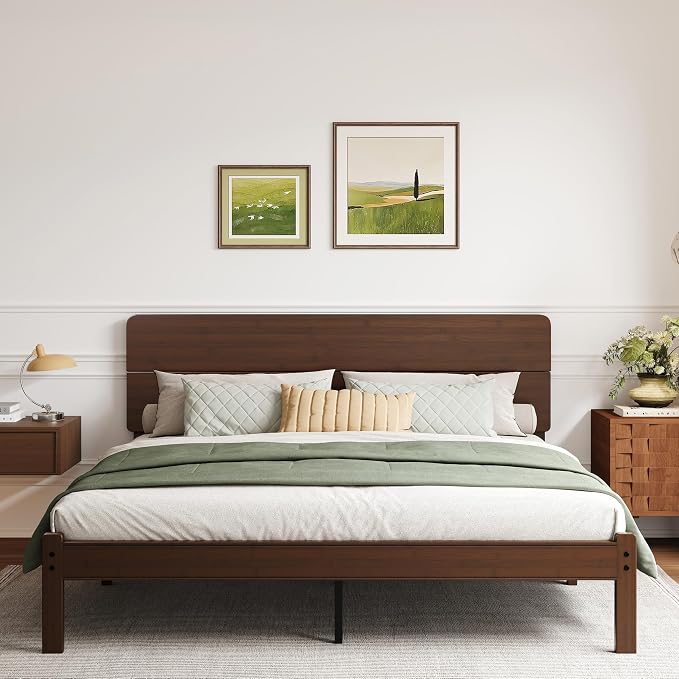BOSRII 14in High Solid Bamboo Wood Platform King Size Bed Frame - Image 9