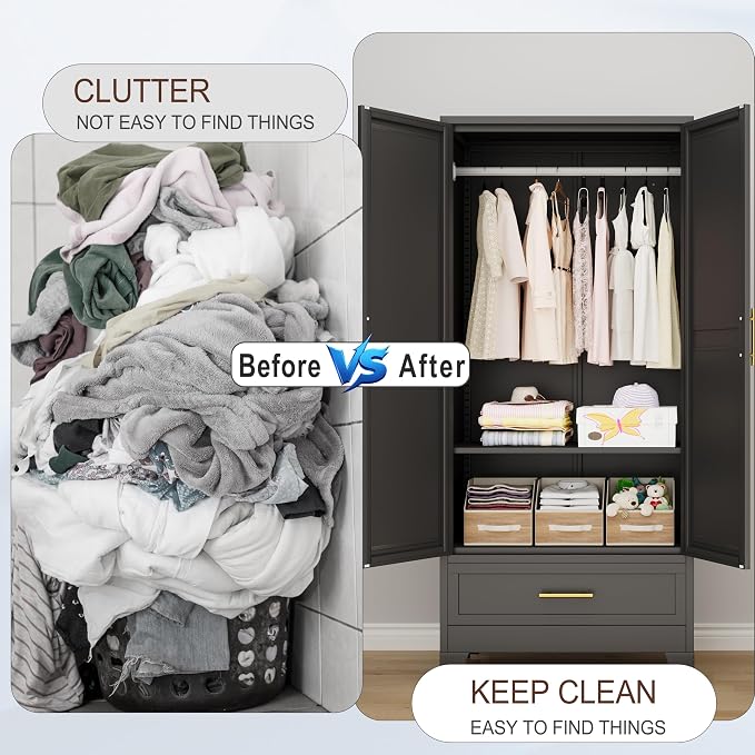 erosoei 71" H Metal Armoire Wardrobe Closet - Image 7