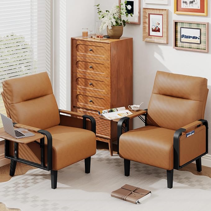 Andeworld Modern Brown Accent Chair, PU Leather Upholstered Armchair Side Chair - Image 7
